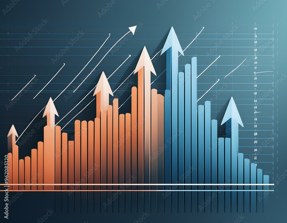 Naklejka premium Minimalist design of arrows pointing towards key data points on a simplified chart emphasizing clarity and focus in data interpretation