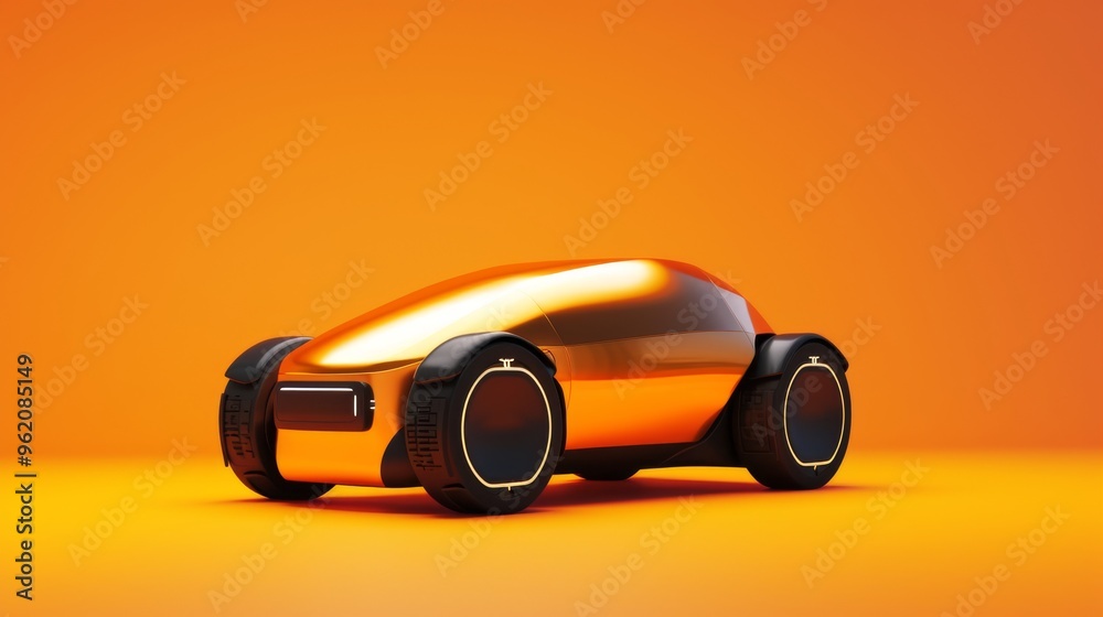 A sleek, futuristic orange concept car with a minimalist design is showcased against a vibrant orange backdrop. The smooth, streamlined curves and innovative wheel design highlight the advanced A sleek, futuristic orange concept car with a minimalist design is showcased against a vibrant orange backdrop. The smooth, streamlined curves and innovative wheel design highlight the advanced