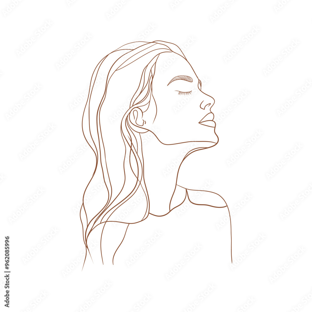 Vector line woman face portrait nude gentle . Line art illustration. One continuous line beautiful woman. Clean cosmetics Save the date. Great for any designs, textile, art, walls, package Vector line woman face portrait nude gentle . Line art illustration. One continuous line beautiful woman. Clean cosmetics Save the date. Great for any designs, textile, art, walls, package