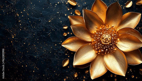 Golden flower petal shines in nature beauty pattern generated by AI