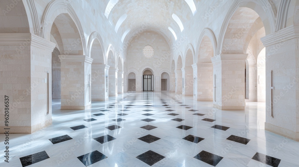 Fototapeta premium Symmetry in Islamic Palatial Architecture, Discuss the symmetrical layouts of Islamic palaces, such as courtyards, gardens, and reception halls, that emphasize luxury, power, and divine order