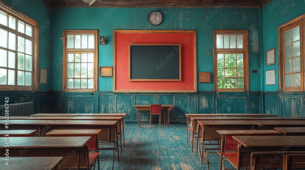 custom made wallpaper toronto digitalVintage Classroom with Desks and Chalkboard