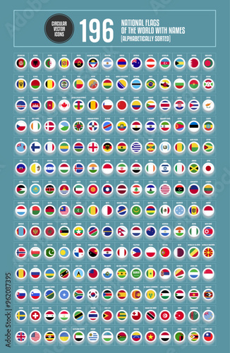 Complete set of Circular National flags icon symbols of the world