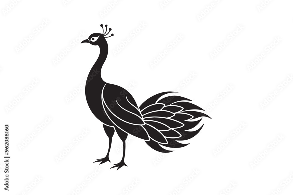 Fototapeta premium Peacock silhouette vector illustration, Peacock silhouette vector , Peacock silhouette , Peacock silhouette PNG.