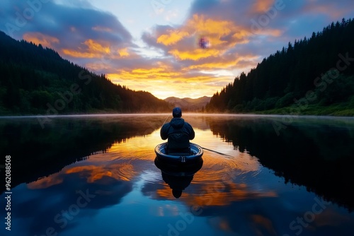 Fishing trip, early morning mist, peaceful solitude offers the perfect moment to cast a line while nature slowly awakens around you