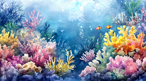Fototapeta Naklejka Na Ścianę i Meble -  Watercolor coral reef. Coral Reef. Illustration