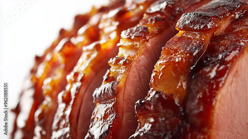 Close-Up of Glazed Baked Ham with Crispy Caramelized Edges photo