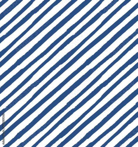 Vector seamless repeat pattern with thin skinny diagonal bias navy and white stripes. Grunge torn edge striping. Versatile striped backdrop, nautical stripe pattern, coastal, Americana blue stripe.