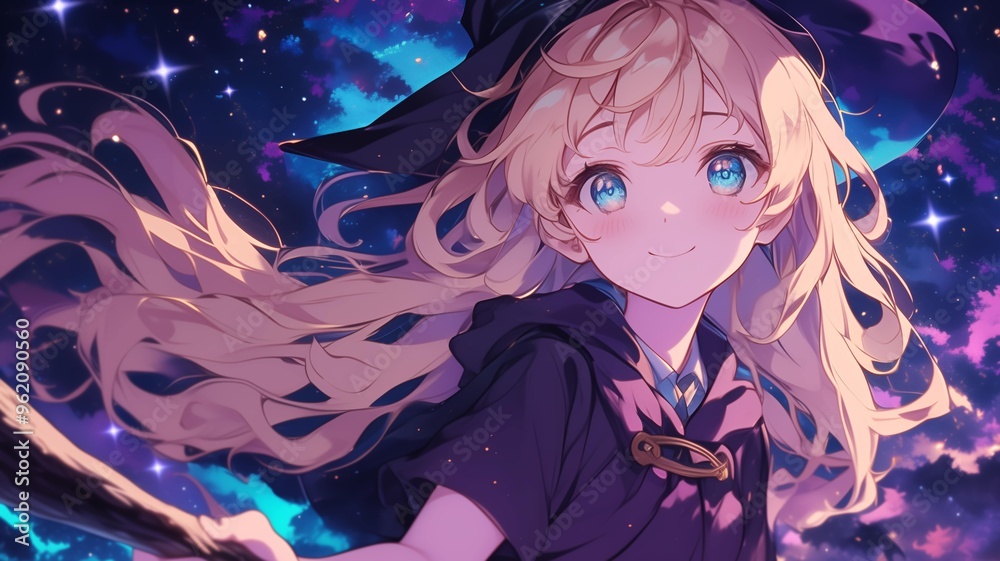 Naklejka premium ハロウィンのコスプレをしたアニメ調の美少女