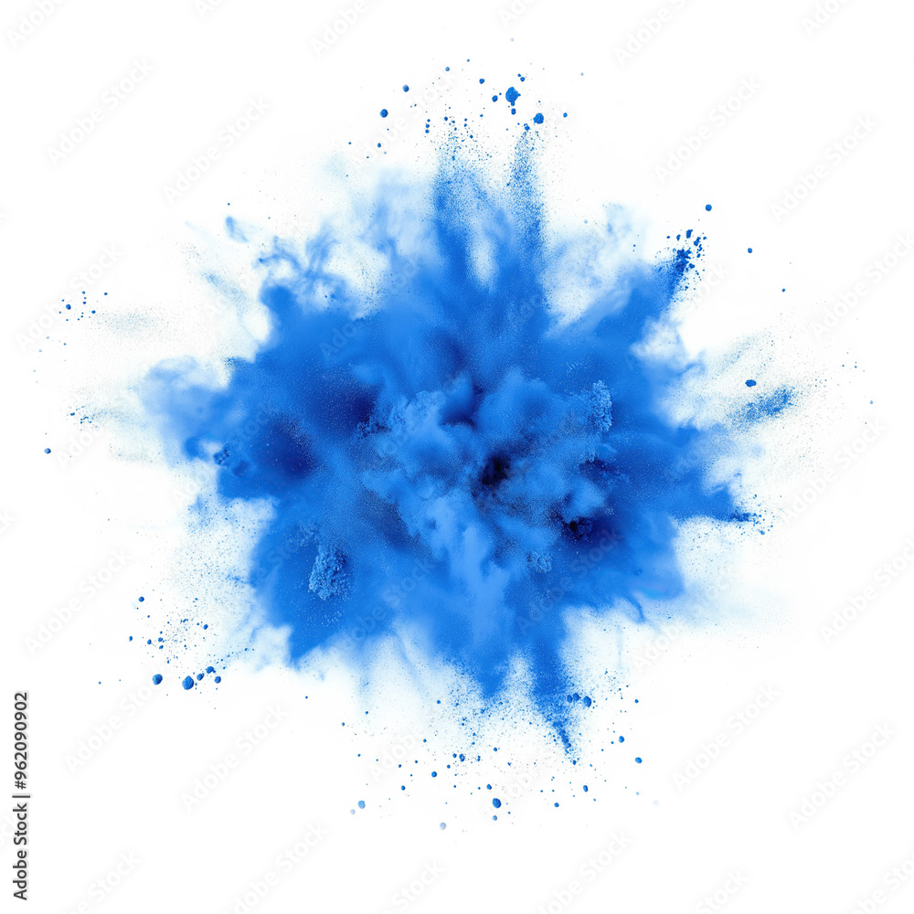Blue splash explosion of powder isolated on transparent background png