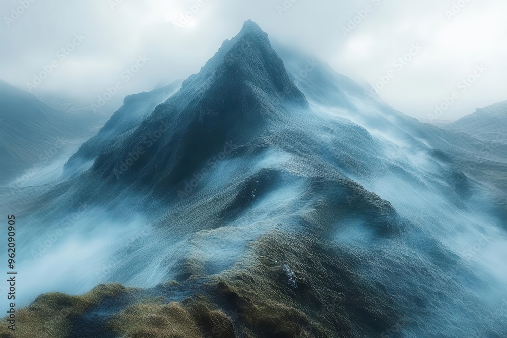 longexposure photograph of mist rolling over mountain peaks at dawn creating a dreamy ethereal landscape longexposure photograph of mist rolling over mountain peaks at dawn creating a dreamy ethereal landscape
