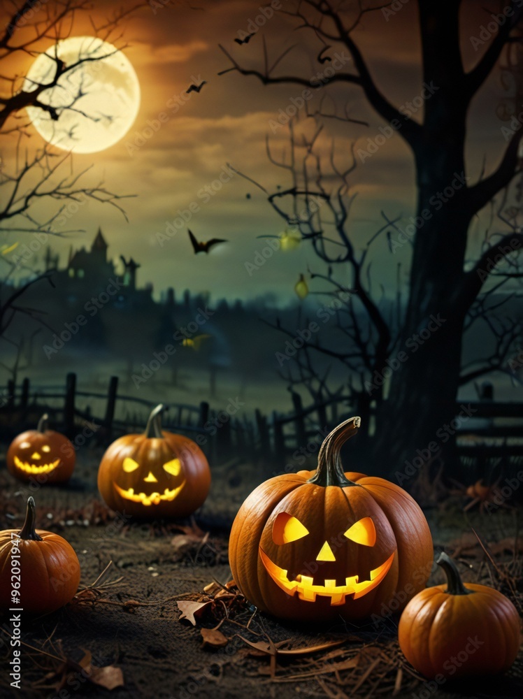halloween background with pumpkin and bats halloween background with pumpkin and bats