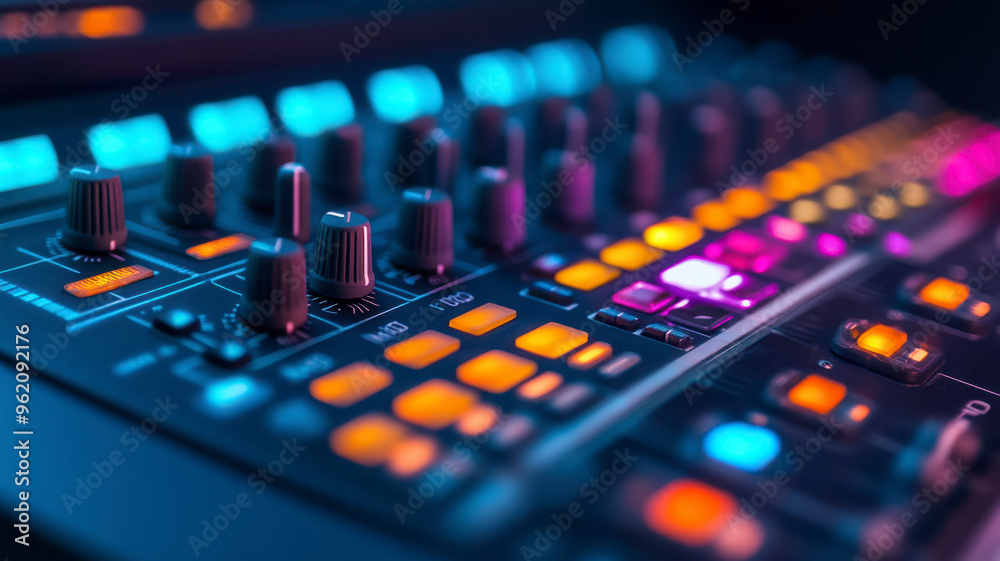 Close up Audio mixing console in a streaming Close up Audio mixing console in a streaming
