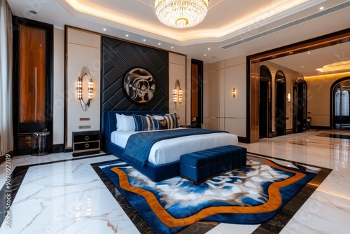 Hotel room, royal suite, palatial luxury offers lavish furnishings and regal decor for a stay fit for royalty