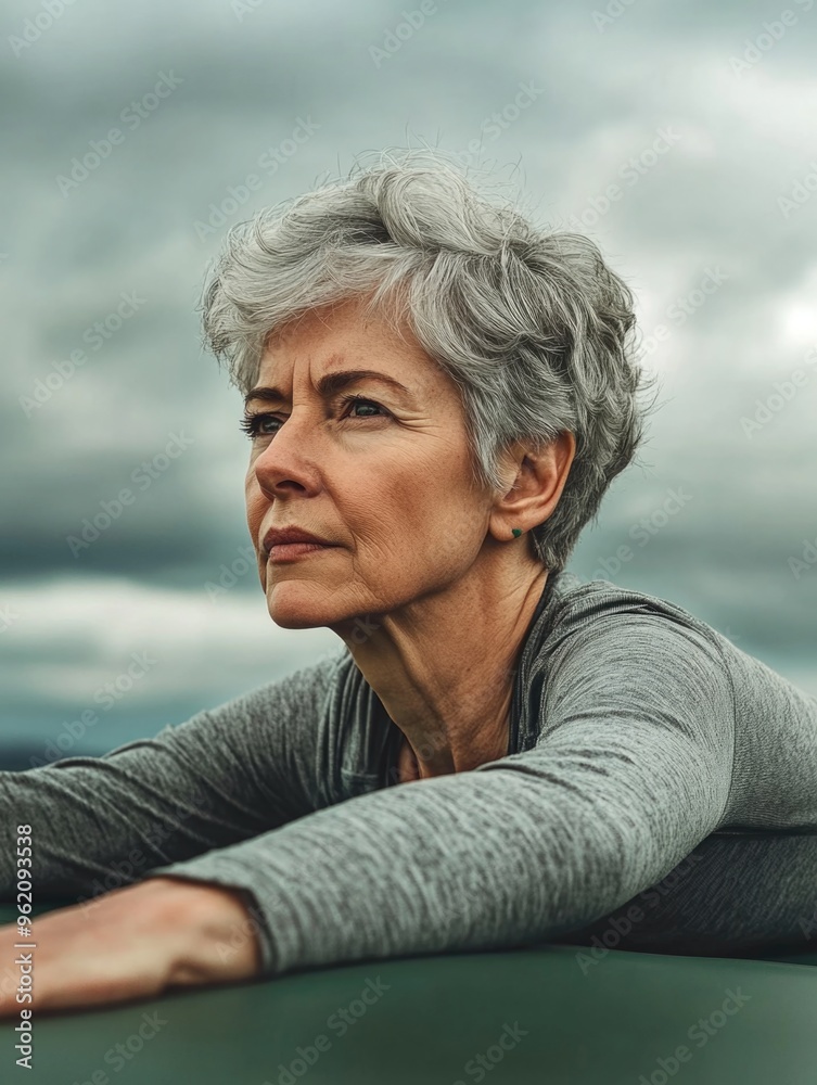 Contemplative Older Woman in a Stormy Sky Contemplative Older Woman in a Stormy Sky