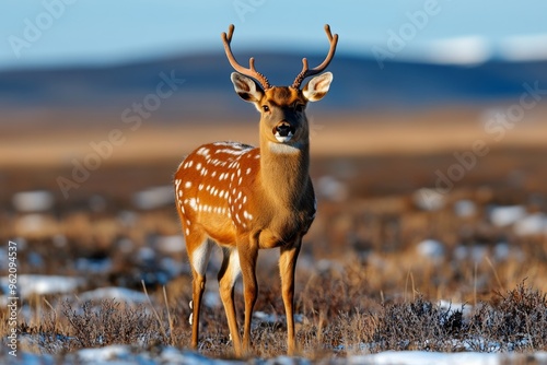 Northern Whale Deer, thriving in cold, immune to the chill stands tall in the coldest of climates, impervious to the harshest winter winds photo