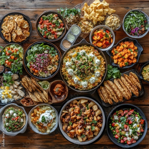 An assortment of international cuisines displayed on a rustic table, highlighting the diversity of global food cultures for World Food Day