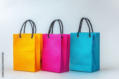 Colorful shopping bag isolated on white background, Paper shopping bag with handle.