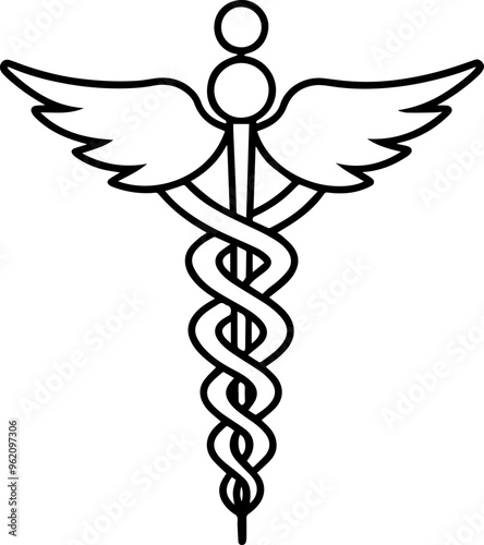caduceus medical symbol line art vector silhouette illustration