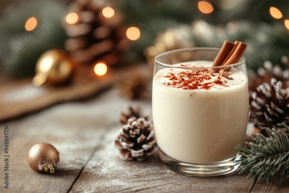 Holiday Eggnog with Cinnamon and Pinecone Decorations Holiday Eggnog with Cinnamon and Pinecone Decorations