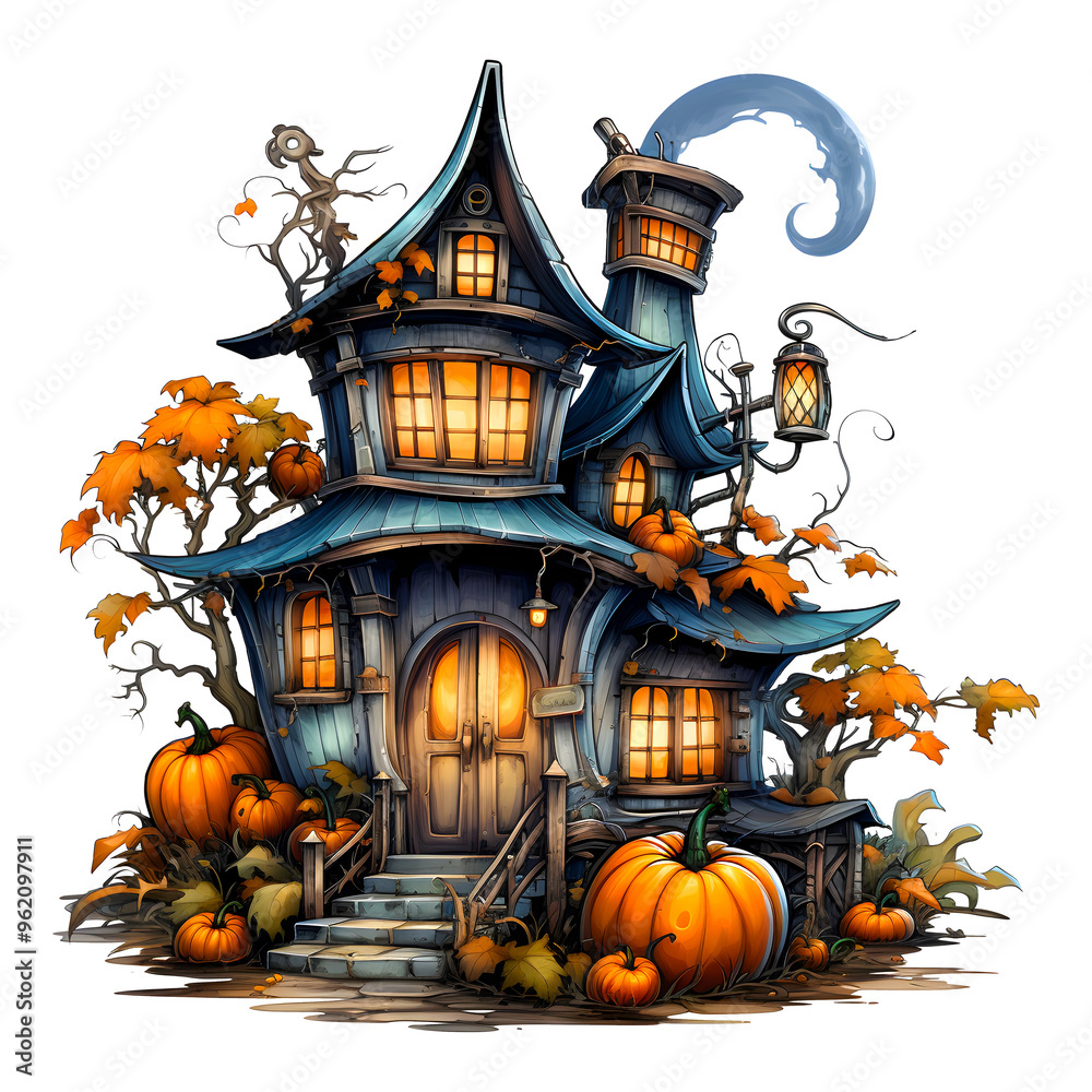 Halloween Spooky Haunted House isolated on a transparent background Halloween Spooky Haunted House isolated on a transparent background