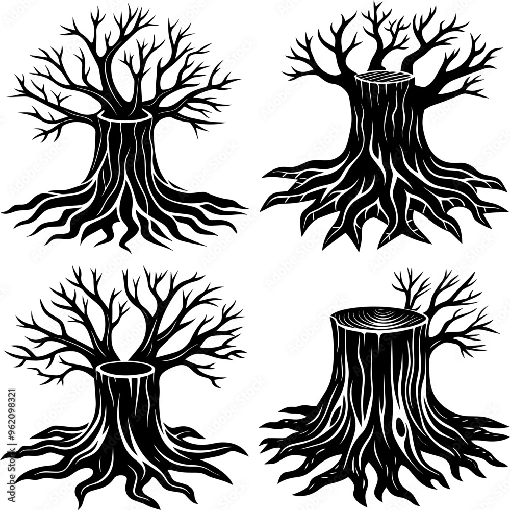 set of tree stump silhouette vector illustration set of tree stump silhouette vector illustration