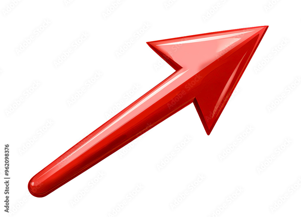 A shiny red arrow pointing diagonally upward is showcased on a transparent background.
A shiny red arrow pointing diagonally upward is showcased on a transparent background.