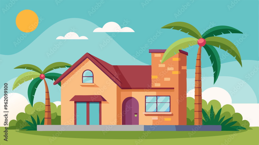 house with a palm tree vector illustration house with a palm tree vector illustration