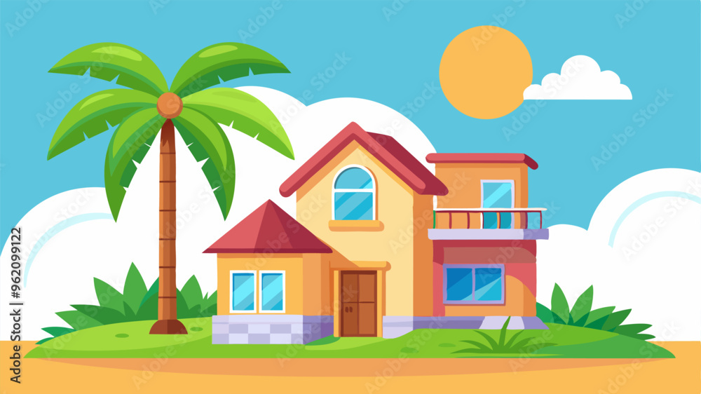 house with a palm tree vector illustration house with a palm tree vector illustration