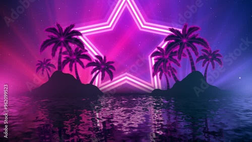 Retro Neon Tropical Party Background