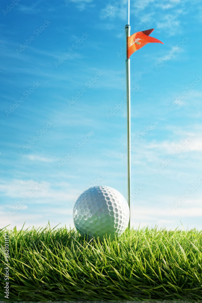 Obraz premium Closeup of Golf Ball on Green Fairway