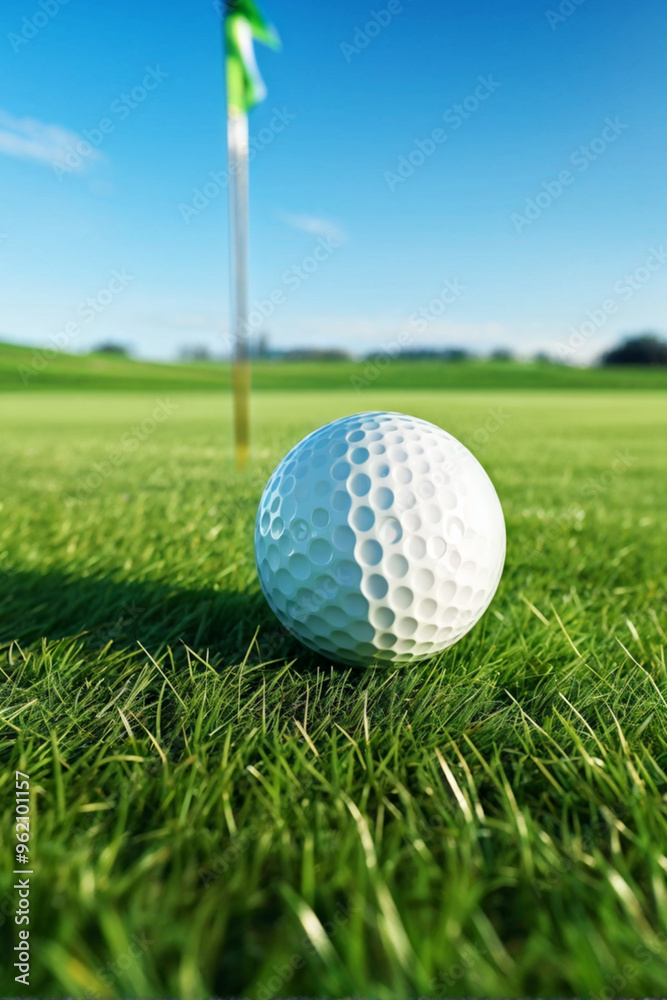 Obraz premium Closeup of Golf Ball on Green Fairway