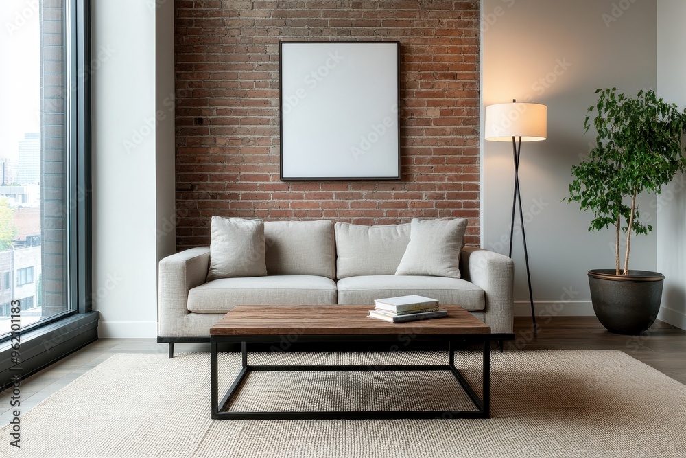 Modern Industrial Loft Living Room with Metal Sofa, Reclaimed Wood Table, and Vintage Lamp