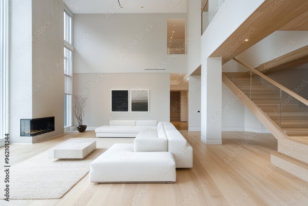 Bright and Airy Modern Loft Living Room with White Sectional and Contemporary Art Pieces Bright and Airy Modern Loft Living Room with White Sectional and Contemporary Art Pieces