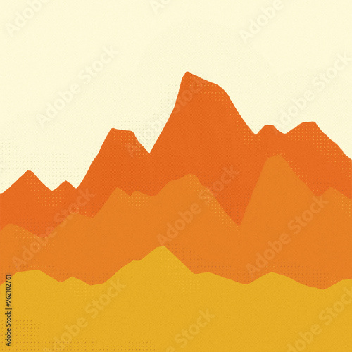 Layer of orange color mountain, abstract illustration sunset nature landscape background