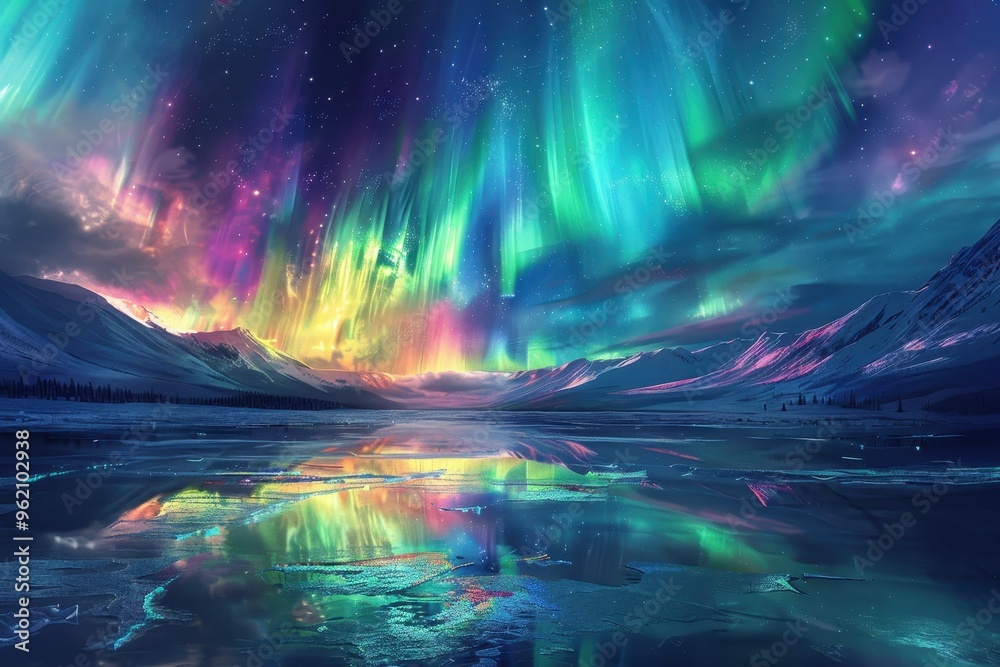 Aurora Borealis Over a Frozen Lake Aurora Borealis Over a Frozen Lake