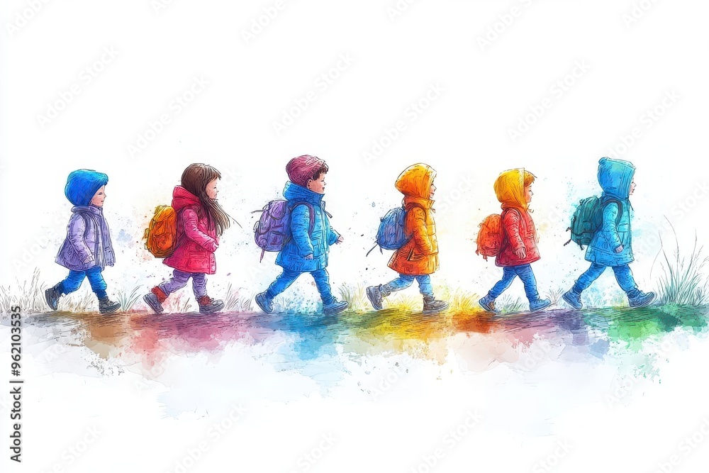 minimalist line art depicting diverse children walking together simple fluid strokes convey movement and unity clean white background emphasizes the charitable message minimalist line art depicting diverse children walking together simple fluid strokes convey movement and unity clean white background emphasizes the charitable message