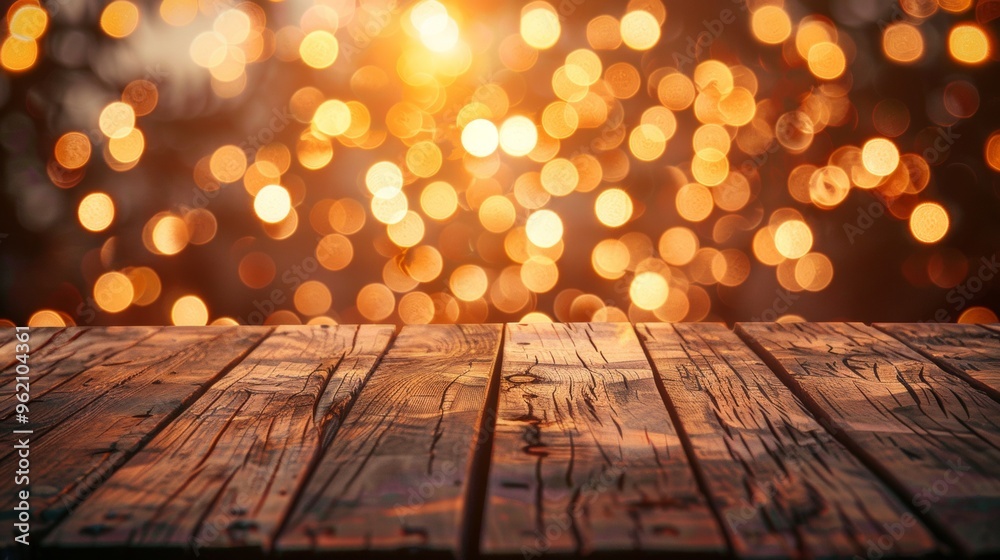 wooden board perfect for placing objects with bokeh lights background wooden board perfect for placing objects with bokeh lights background