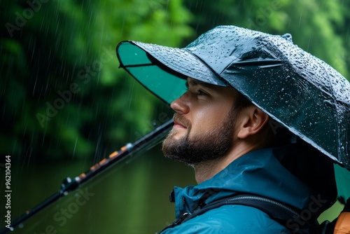 Fishing in the rain, wet weather gear, dedication to the sport shows your commitment to the catch, no matter the conditions photo