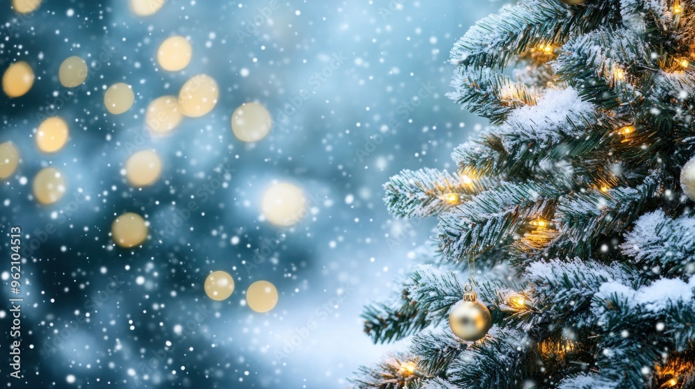 christmas background, Christmas winter blurred background. Xmas tree with snow decorated with garland lights, holiday festive background. Widescreen backdrop. New year Winter art design christmas background, Christmas winter blurred background. Xmas tree with snow decorated with garland lights, holiday festive background. Widescreen backdrop. New year Winter art design