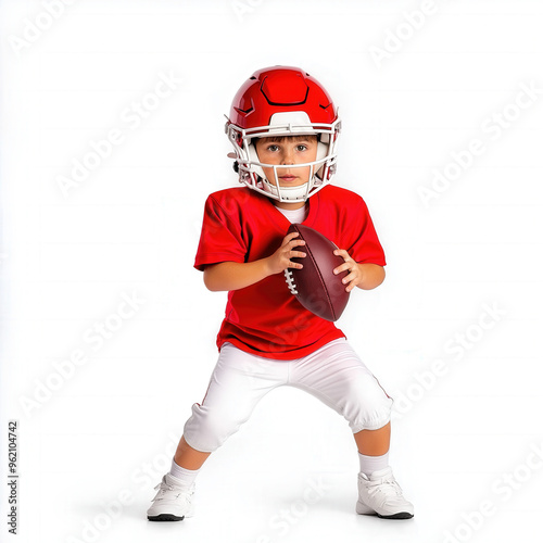 Boy Playing American Football Isolated