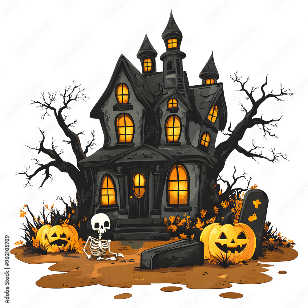 Halloween Spooky Haunted House isolated on a transparent background Halloween Spooky Haunted House isolated on a transparent background
