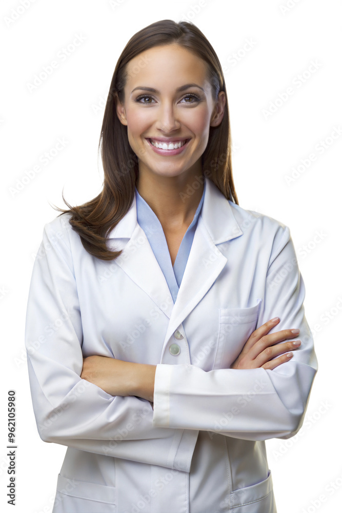 Smiling confident female doctor in coat, cut out transparent Smiling confident female doctor in coat, cut out transparent
