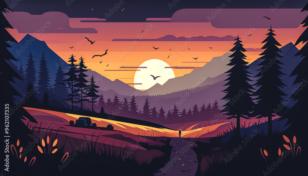 Sunset And Silhouettes Of Trees In The Mountains Wallpaper 4K Sunset And Silhouettes Of Trees In The Mountains Wallpaper 4K
