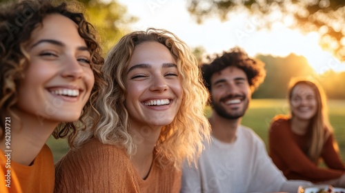 Embracing Connection: Diverse Friends Enjoying Tech-Free Picnic in Ethereal Sunny Park