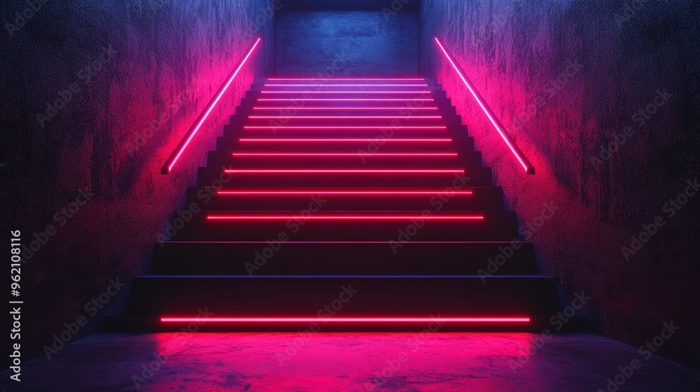 A staircase with red lights illuminating it A staircase with red lights illuminating it