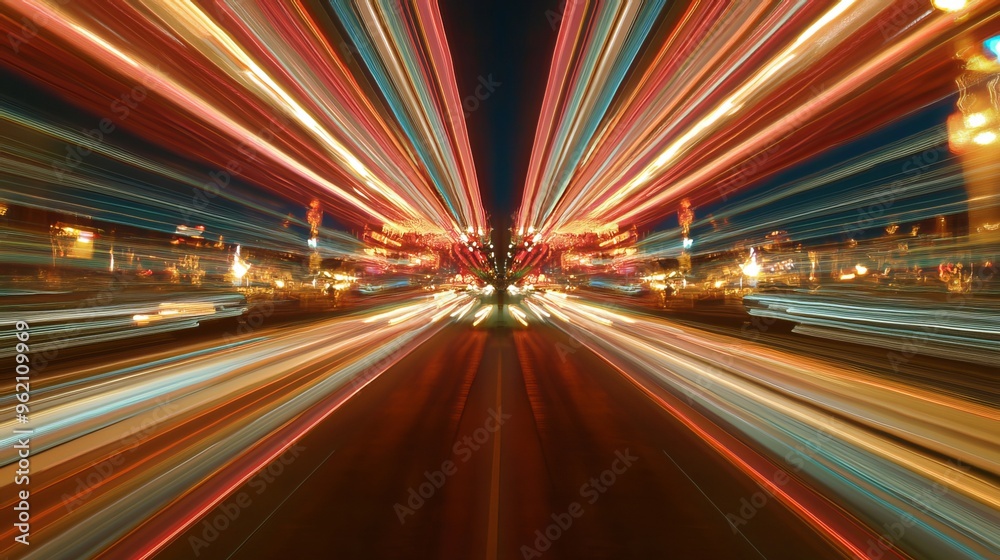 A kaleidoscope of light streaks from vehicles on the highway, reflecting the motion and excitement of the road A kaleidoscope of light streaks from vehicles on the highway, reflecting the motion and excitement of the road