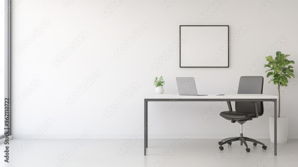 Clean and bright minimalist office with a sleek desk, ergonomic chair, and simple decor, promoting productivity