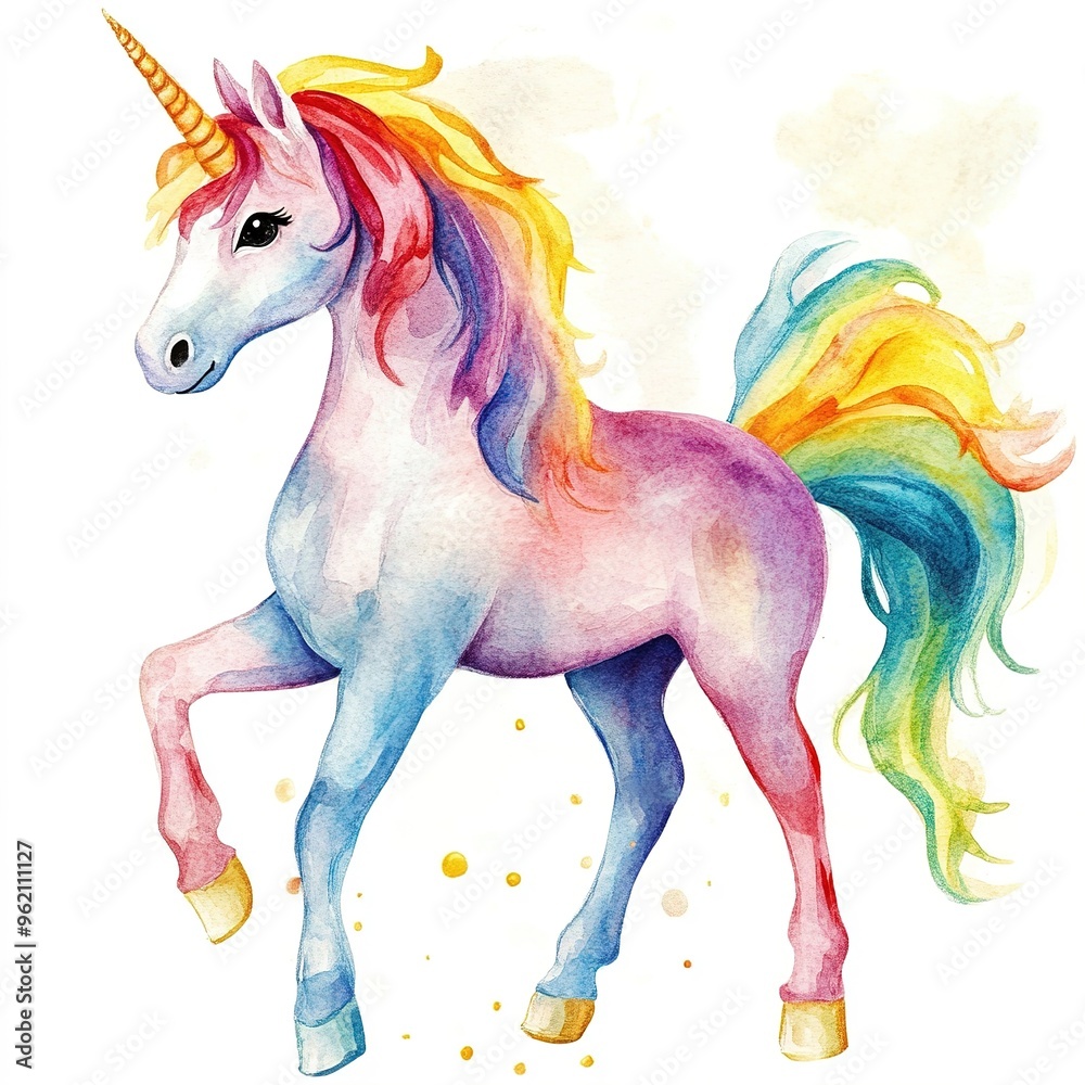 Naklejka premium Cute unicorn Watercolor clipart.