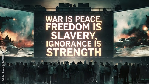 Orwell’s 1984 dystopian world: freedom is slavery, ignorance is strength, war is peace.
 photo